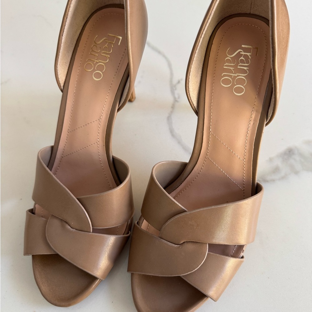 Franco Sarto Tan 3.5” Hanita Slip On Heels